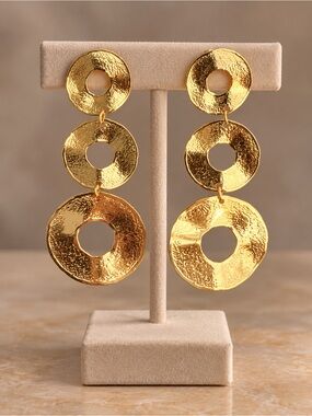 Gold Triple Disc Dangle Earrings